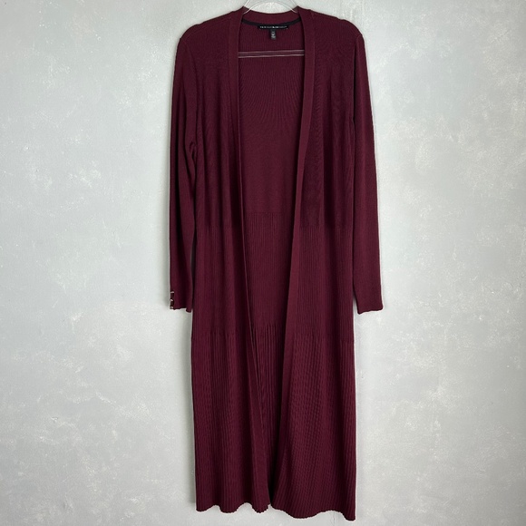 White House Black Market plus size 2X long rib cardigan open front burgundy wool - Picture 1 of 14